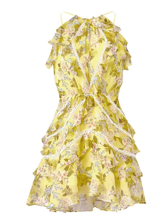 Marissa Webb Dresses & Skirts - Marissa Webb Yellow Floral Ruffled Mini Dress